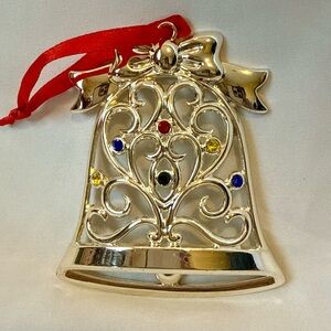 LENOX Sparkle & Scroll MultiCrystal Bell Christmas Silver Plated Ornament
